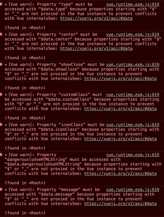 [Vue warn]: Property "visible" must be accessed with "$data