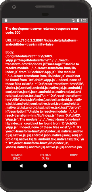 React Native --bundling failed: Error: Unable to resolve module /../react-transform-hmr/lib/index.js