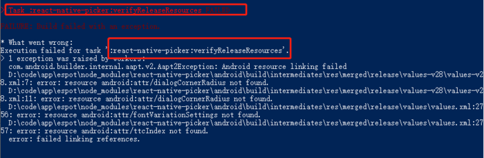react-native: Execution failed for task ':xxxxxx:verifyReleaseResources'