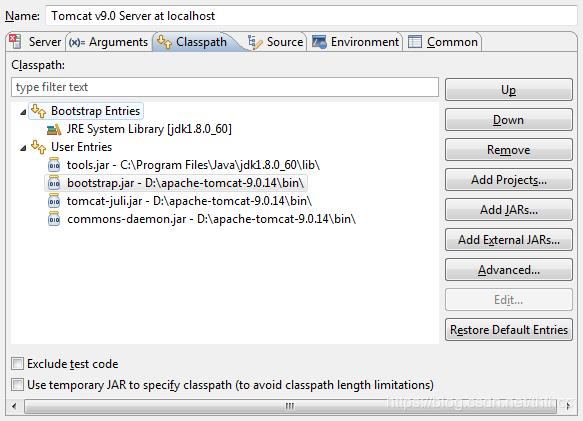 The archive: D:/apache-tomcat-9.0.8/bin/bootstrap.jar which is referenced by the classpath, does not