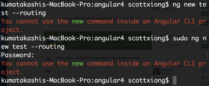You cannot use the new command inside an Angular CLI project.
