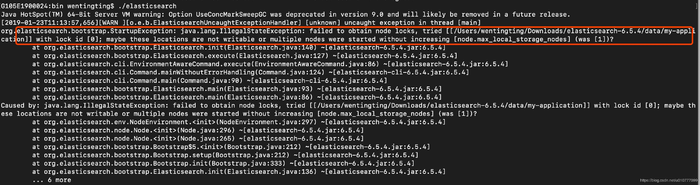 org.elasticsearch.bootstrap.StartupException: java.lang.IllegalStateException: failed to obtain node org.elasticsearch.bootstrap.StartupException: java.lang.IllegalStateException: failed to obtain node