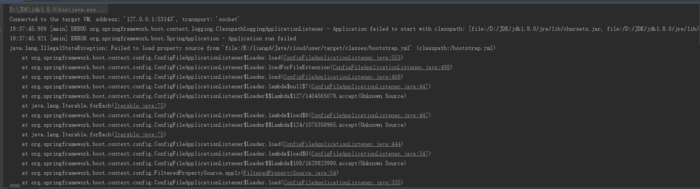 java.lang.IllegalStateException: Failed to load property source from 'file:/E:/liangd/Java/cloud/user/target/classes/bootstrap.yml' (classpath:/bootstrap.yml)