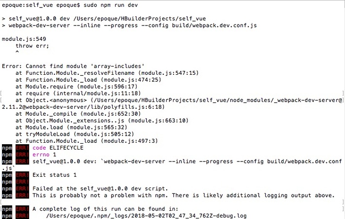 self_vue@1.0.0 dev: `webpack-dev-server --inline --progress --config build/webpack.dev.conf.js`