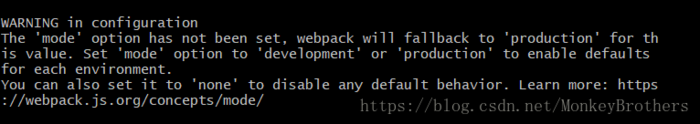 WARNING in configuration The 'mode' option has not been set, webpack will fallback to 'production' f