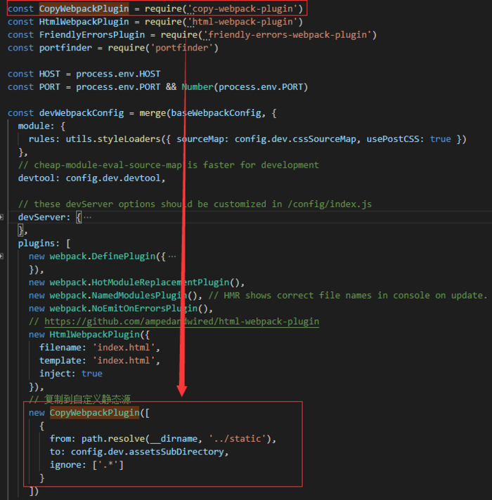 vue - webpack.dev.conf.js for CopyWebpackPlugin