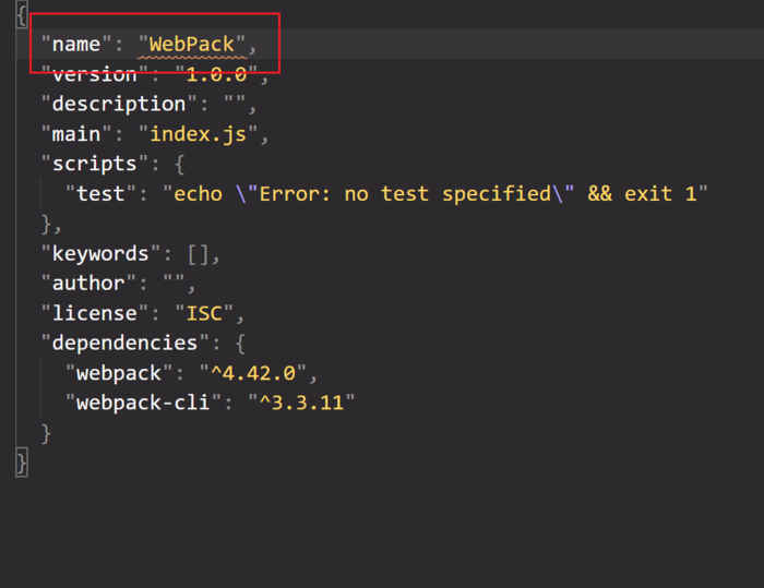 Refusing to install package with name "webpack" under a package npm ERR! also called "webpack". Did you name your project the same npm ERR! as the dependency you're installing?