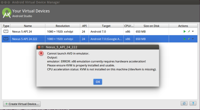 ubuntu android studio kvm