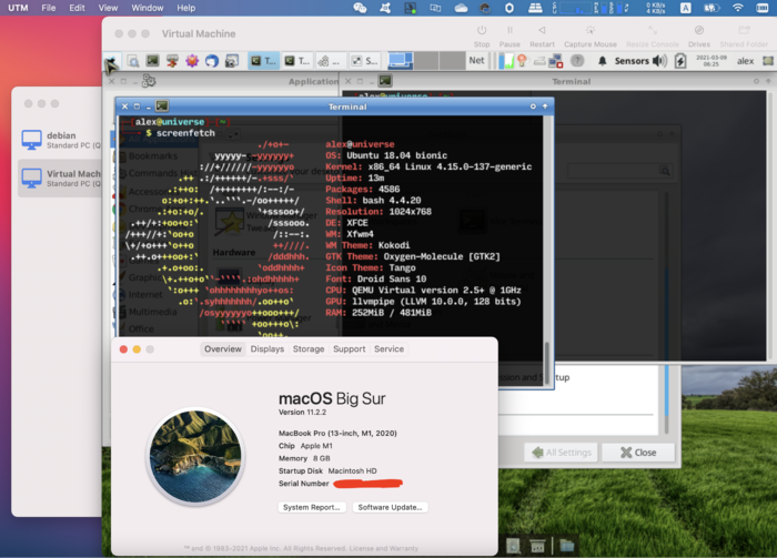 Successfully I migrated a x86_64 Linux OS from a PC to a virtual machine which can be run on ARM64 M1 MacBook Pro
    





            
Planing on converting physical disk to a VMware image, then convert to qemu(kvm) image for booting on M1 mac