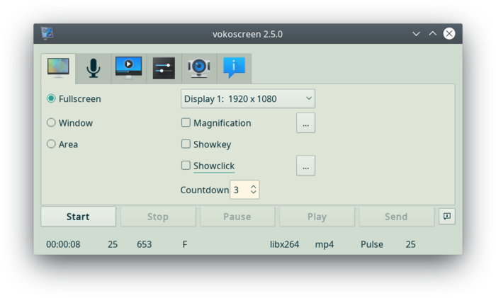 Screen recording on Linux using vokoscreen and screenkey