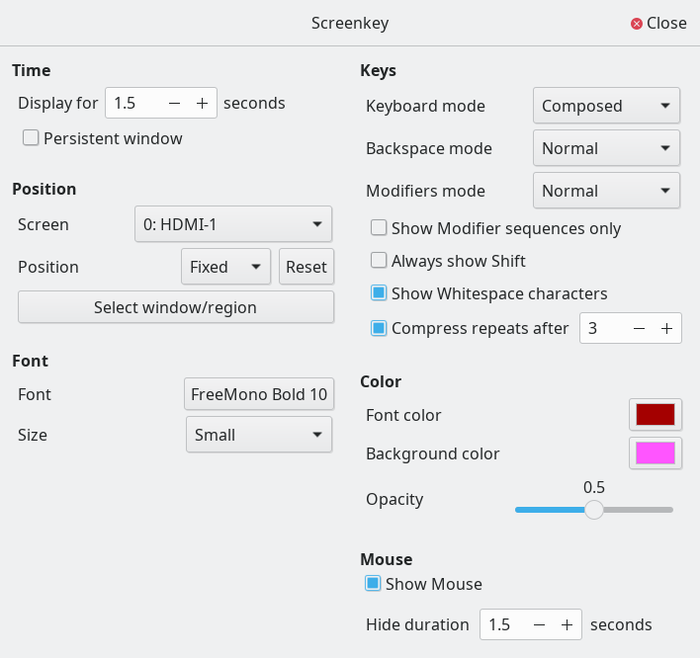 Screen recording on Linux using vokoscreen and screenkey