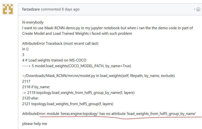 AttributeError:module 'keras.engine.topology' has no attribute 'load_weights_from_hdf5_group_by_name