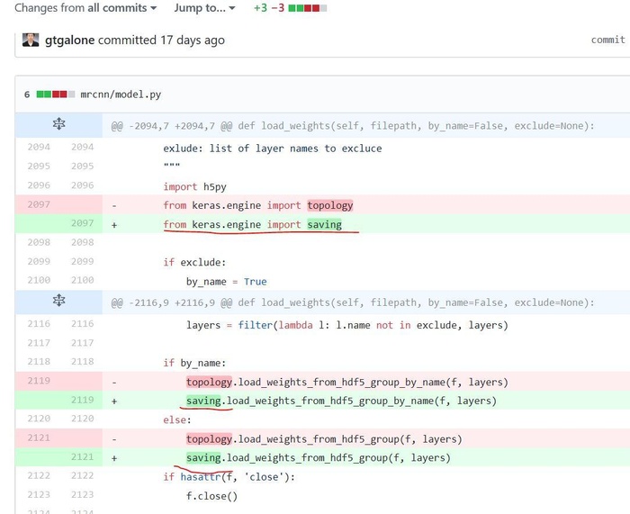 AttributeError:module 'keras.engine.topology' has no attribute 'load_weights_from_hdf5_group_by_name